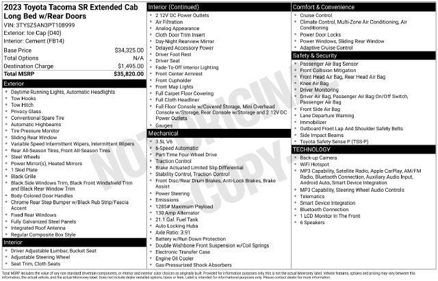 2023 Toyota Tacoma SR Access Cab 6' Bed V6 AT