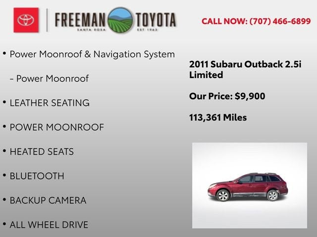 2011 Subaru Outback 4dr Wgn H4 Auto 2.5i Limited Pwr Moon