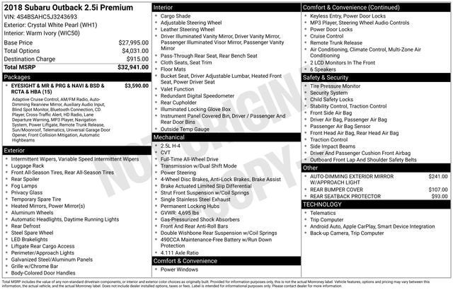 2018 Subaru Outback 2.5i Premium