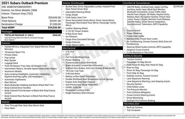 2021 Subaru Outback Premium CVT