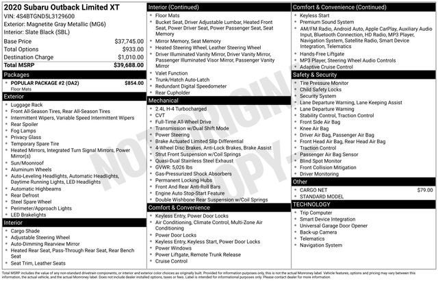 2020 Subaru Outback Limited XT CVT