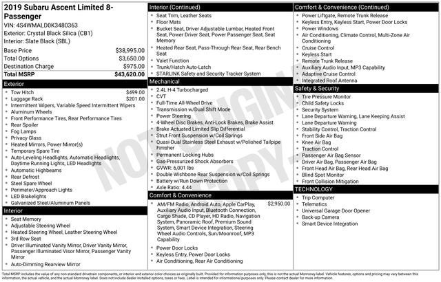 2019 Subaru Ascent 2.4T Limited 8-Passenger