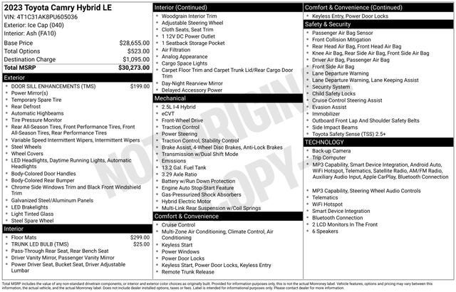 2023 Toyota Camry Hybrid LE CVT
