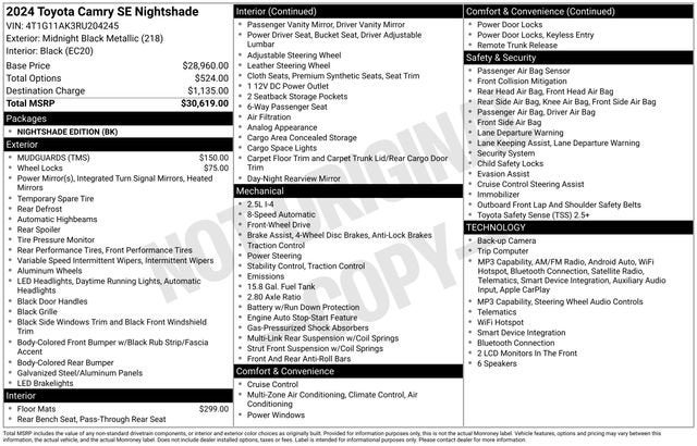 2024 Toyota Camry SE Nightshade Auto