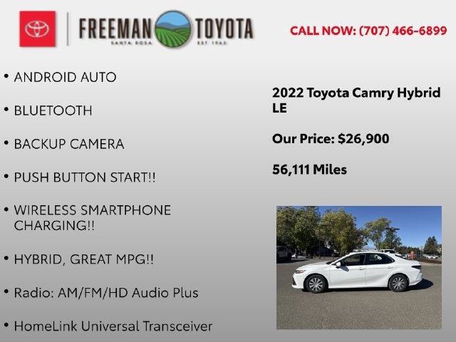 2022 Toyota Camry Hybrid LE CVT