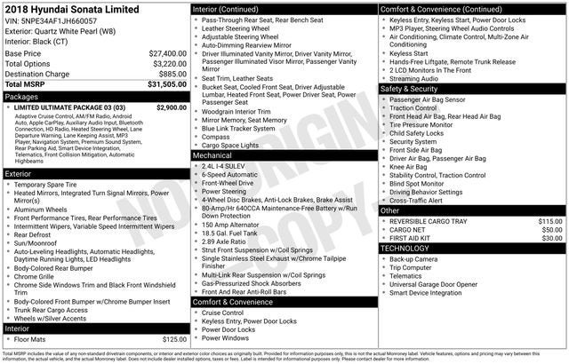 2018 Hyundai Sonata Limited 2.4L SULEV *Ltd Avail*