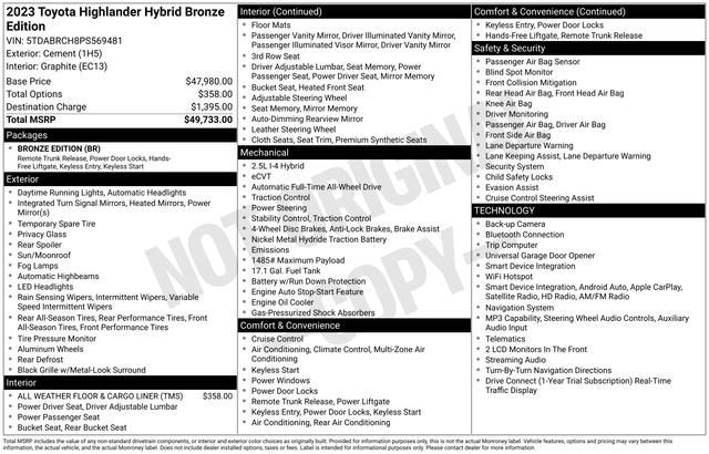 2023 Toyota Highlander Hybrid Bronze Edition AWD