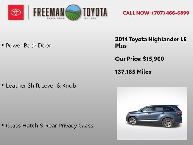 2014 Toyota Highlander AWD 4dr V6 LE Plus