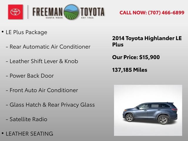 2014 Toyota Highlander AWD 4dr V6 LE Plus