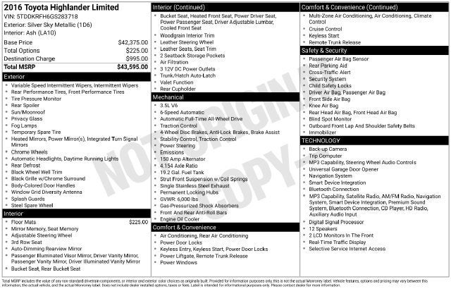 2016 Toyota Highlander AWD 4dr V6 Limited