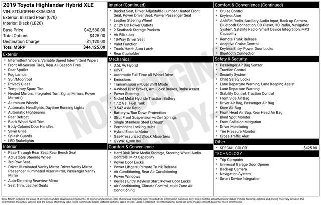 2019 Toyota Highlander Hybrid XLE V6 AWD