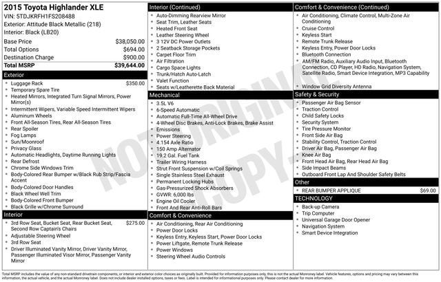 2015 Toyota Highlander AWD 4dr V6 XLE