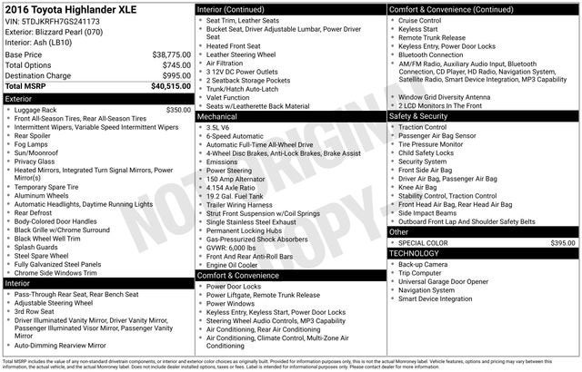 2016 Toyota Highlander AWD 4dr V6 XLE
