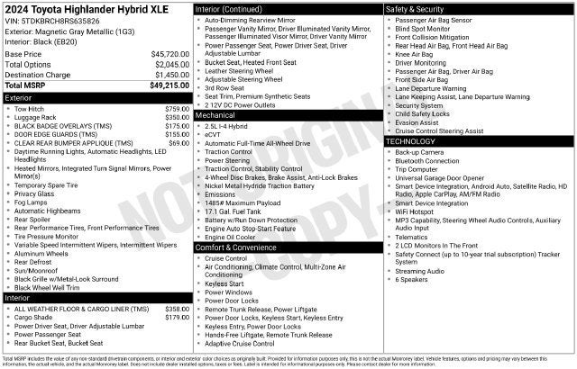 2024 Toyota Highlander Hybrid XLE AWD