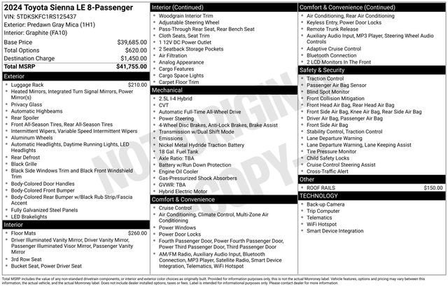 2024 Toyota Sienna LE AWD 8-Passenger