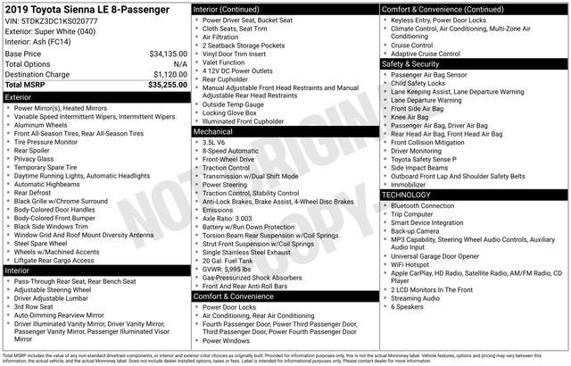 2019 Toyota Sienna LE FWD 8-Passenger