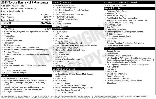 2023 Toyota Sienna XLE FWD 8-Passenger
