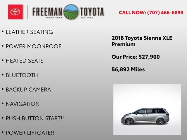 2018 Toyota Sienna XLE Auto Access Seat FWD 7-Passenger