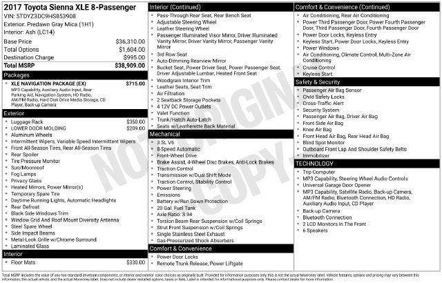 2017 Toyota Sienna XLE Auto Access Seat FWD 7-Passenger