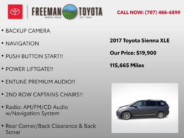 2017 Toyota Sienna XLE Auto Access Seat FWD 7-Passenger