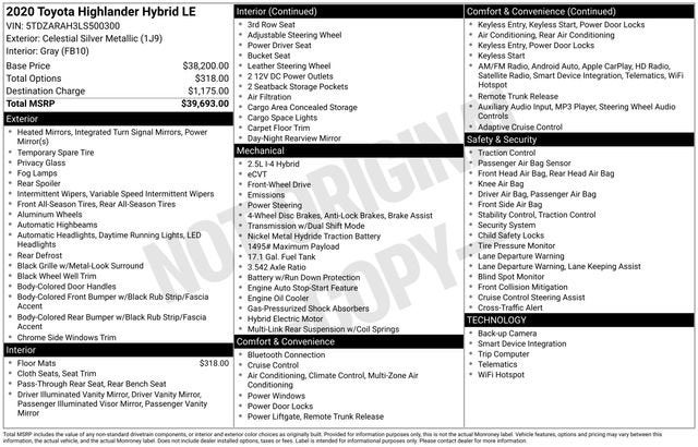 2020 Toyota Highlander Hybrid LE FWD