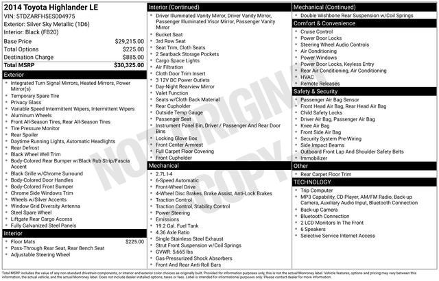 2014 Toyota Highlander FWD 4dr I4 LE