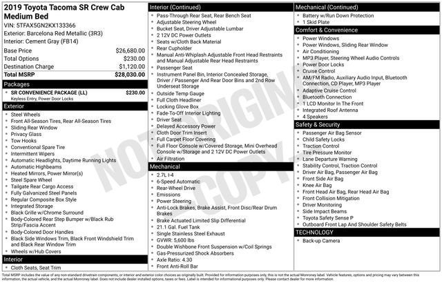 2019 Toyota Tacoma SR Double Cab 5' Bed I4 AT