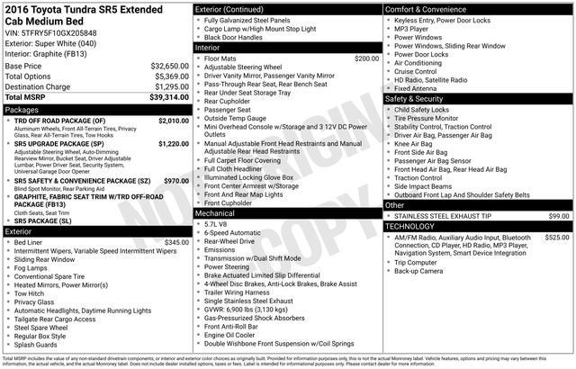 2016 Toyota Tundra Double Cab 5.7L V8 6-Spd AT SR5