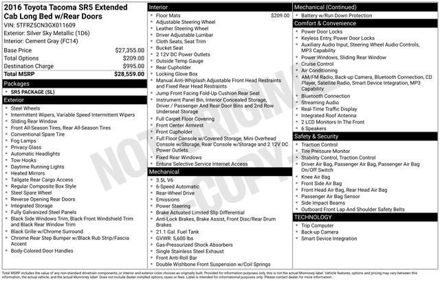 2016 Toyota Tacoma 2WD Access Cab V6 AT SR5