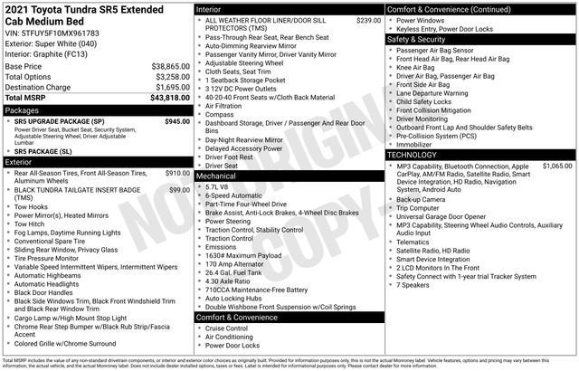 2021 Toyota Tundra SR5 Double Cab 6.5' Bed 5.7L