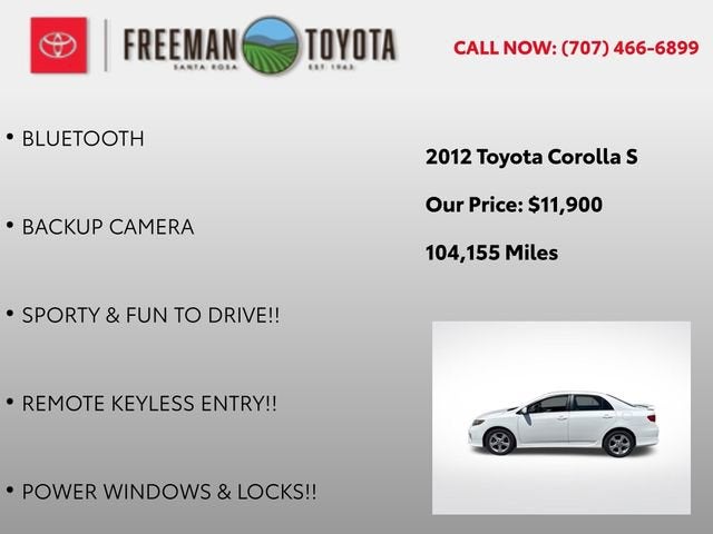 2012 Toyota Corolla 4dr Sdn Auto S