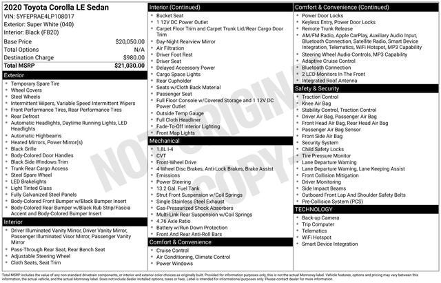 2020 Toyota Corolla LE CVT