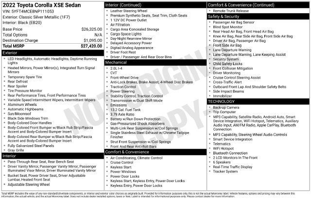 2022 Toyota Corolla XSE CVT