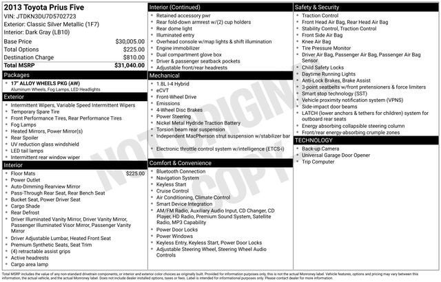 2013 Toyota Prius 5dr HB Five