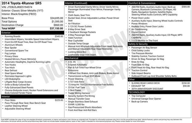 2014 Toyota 4Runner 4WD 4dr V6 SR5