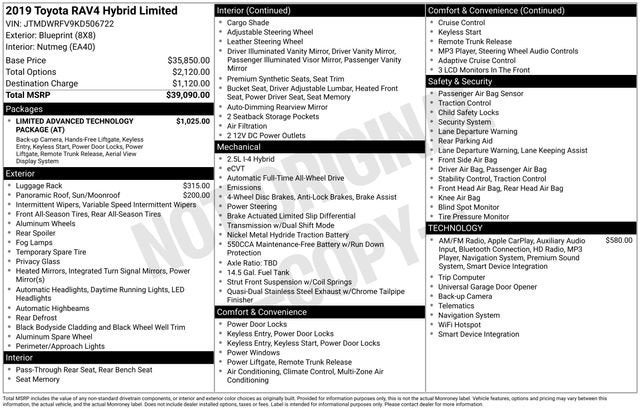 2019 Toyota RAV4 Hybrid Limited AWD