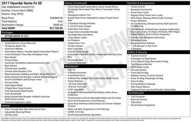 2017 Hyundai Santa Fe SE 3.3L Auto