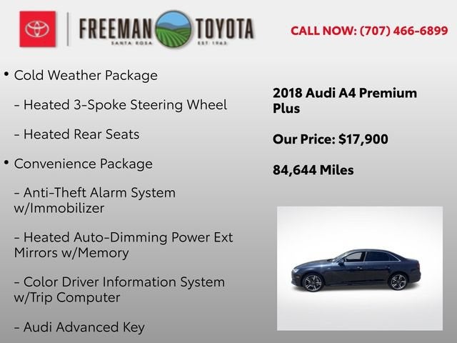 2018 Audi A4 2.0 TFSI Premium Plus S Tronic quattro AWD